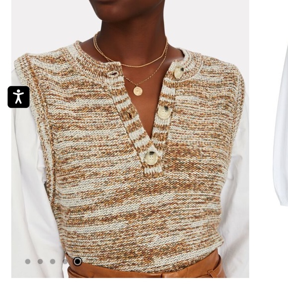 Veronica Beard Mixed Media Puff Sleeve Sweater - Brown and White - Picture 6 of 6